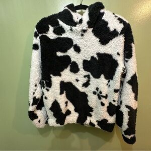 Black and White Cow Print Sherpa Fleece Hoodie